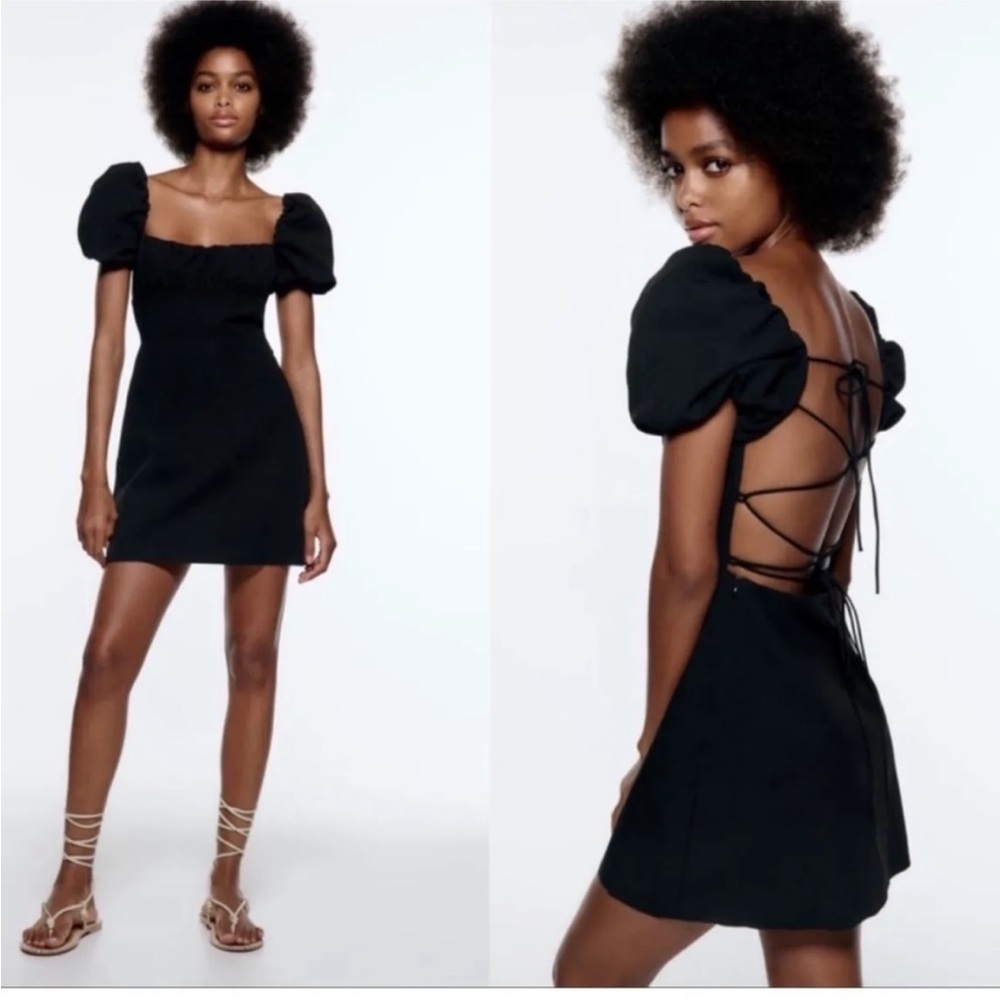 Zara Black Puff Sleeve Dress